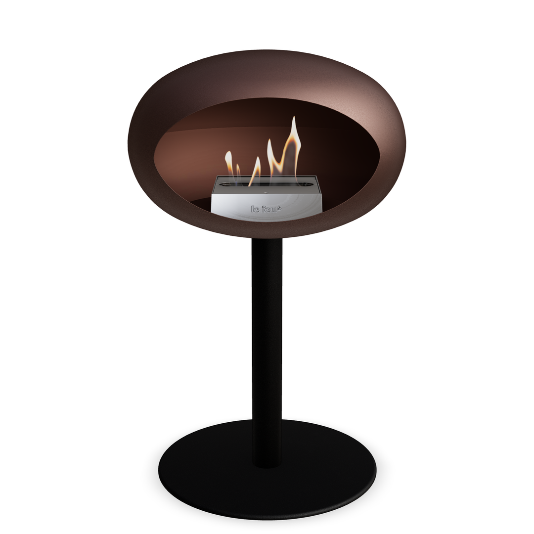 Bioethanol Standkamin Le Feu GROUND STEEL LOW freistehend 60 mm in Mokka mit Rohr Schwarz, Brenner Edelstahl und Bodenplatte Schwarz