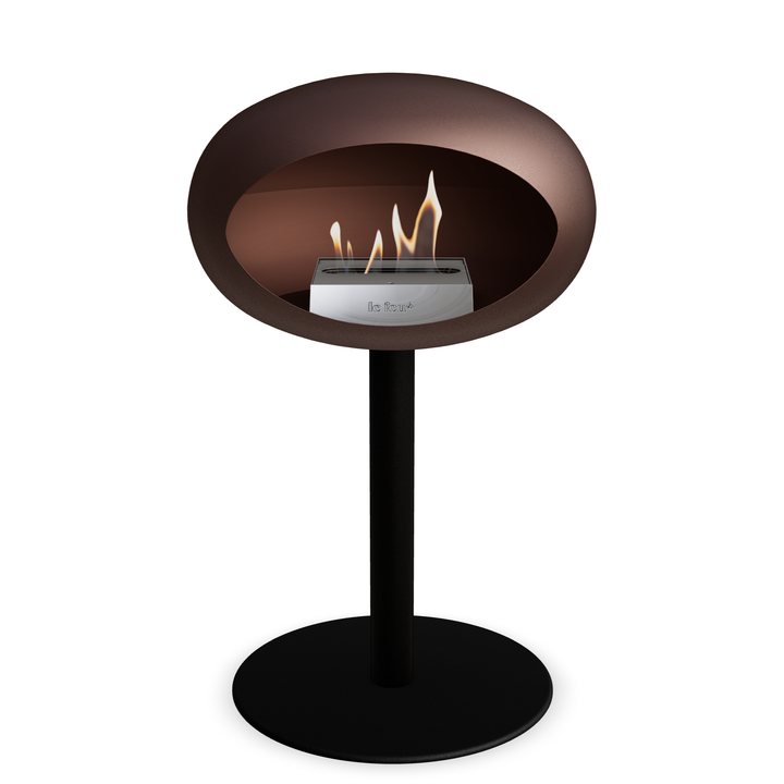 Bioethanol Standkamin Le Feu GROUND STEEL LOW freistehend 60 mm in Mokka mit Rohr Schwarz, Brenner Edelstahl und Bodenplatte Schwarz