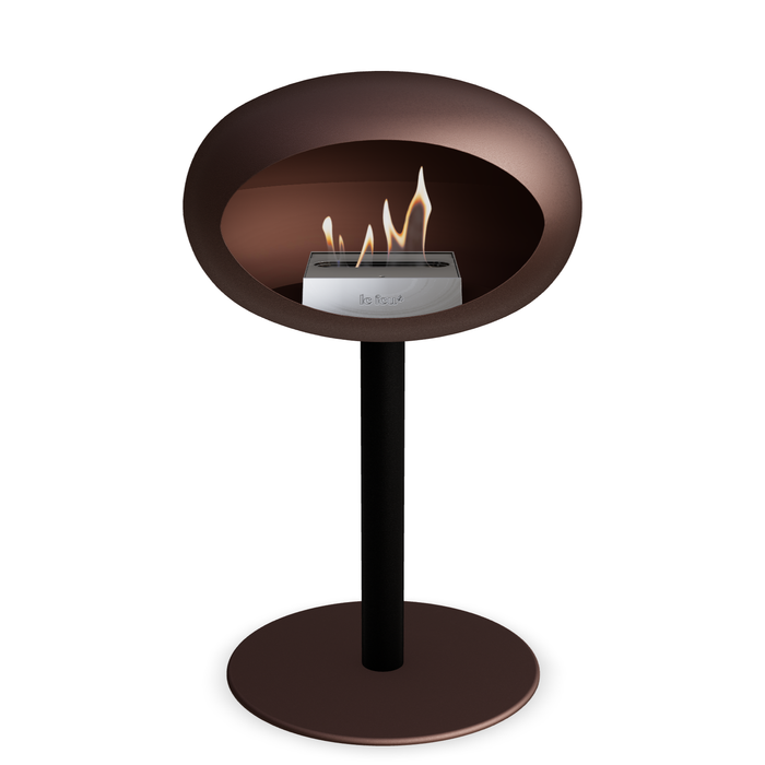 Bioethanol Standkamin Le Feu GROUND STEEL LOW freistehend 60 mm in Mokka mit Rohr Schwarz, Brenner Edelstahl und Bodenplatte Mokka
