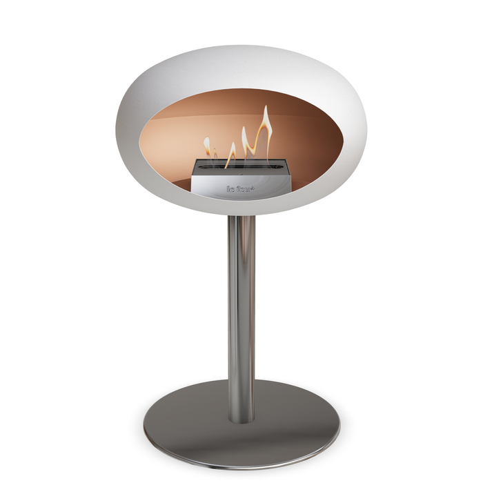 Bioethanol Standkamin Le Feu GROUND STEEL LOW freistehend 60 mm in Weiss mit Rohr Edelstahl, Brenner Edelstahl und Bodenplatte Edelstahl