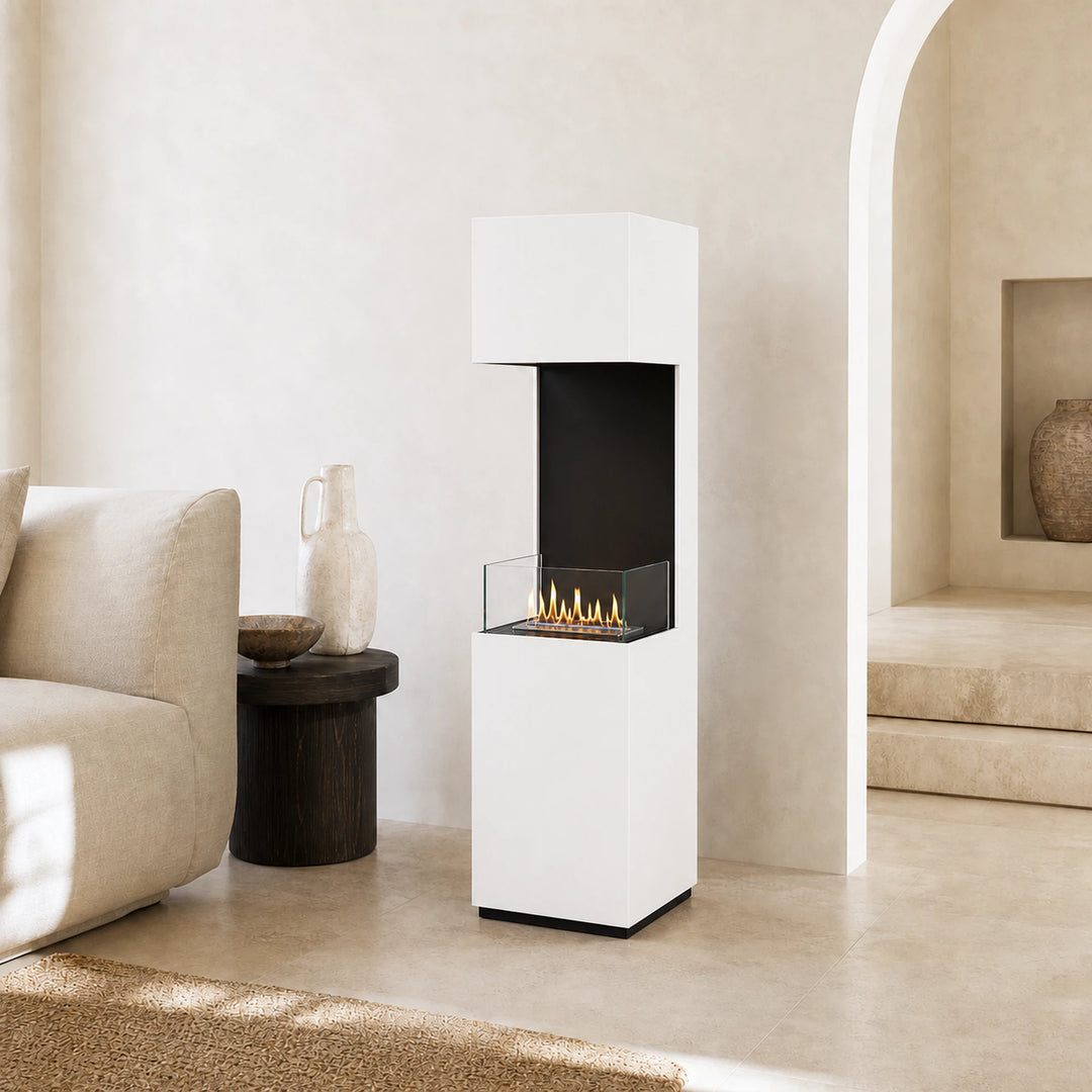Bioethanol Standkamin LIBAO Freistehender Ethanolkamin Boden Weiss in mediterranem Wohnzimmer