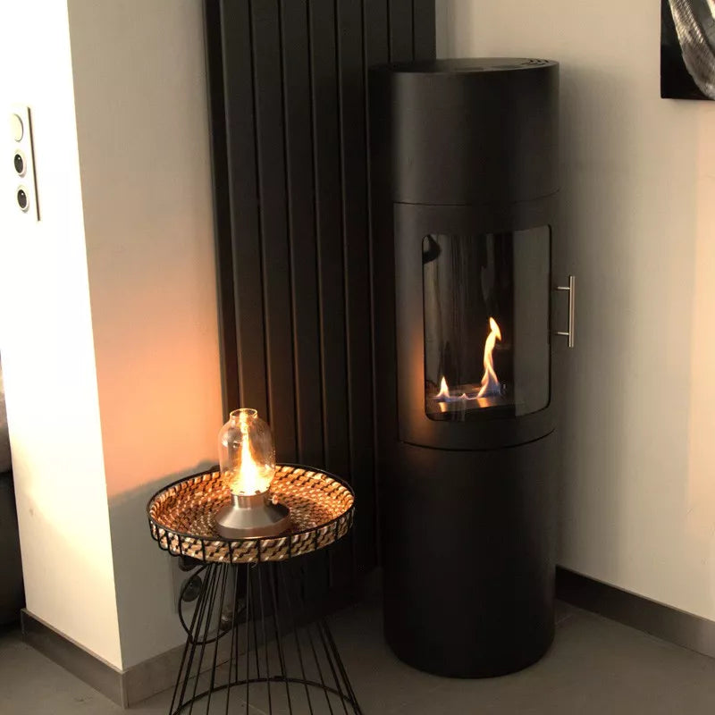 bioethanol standkamin odemira rund schwarz glastuer modern wohnzimmer freistehend biokamin ethanol
