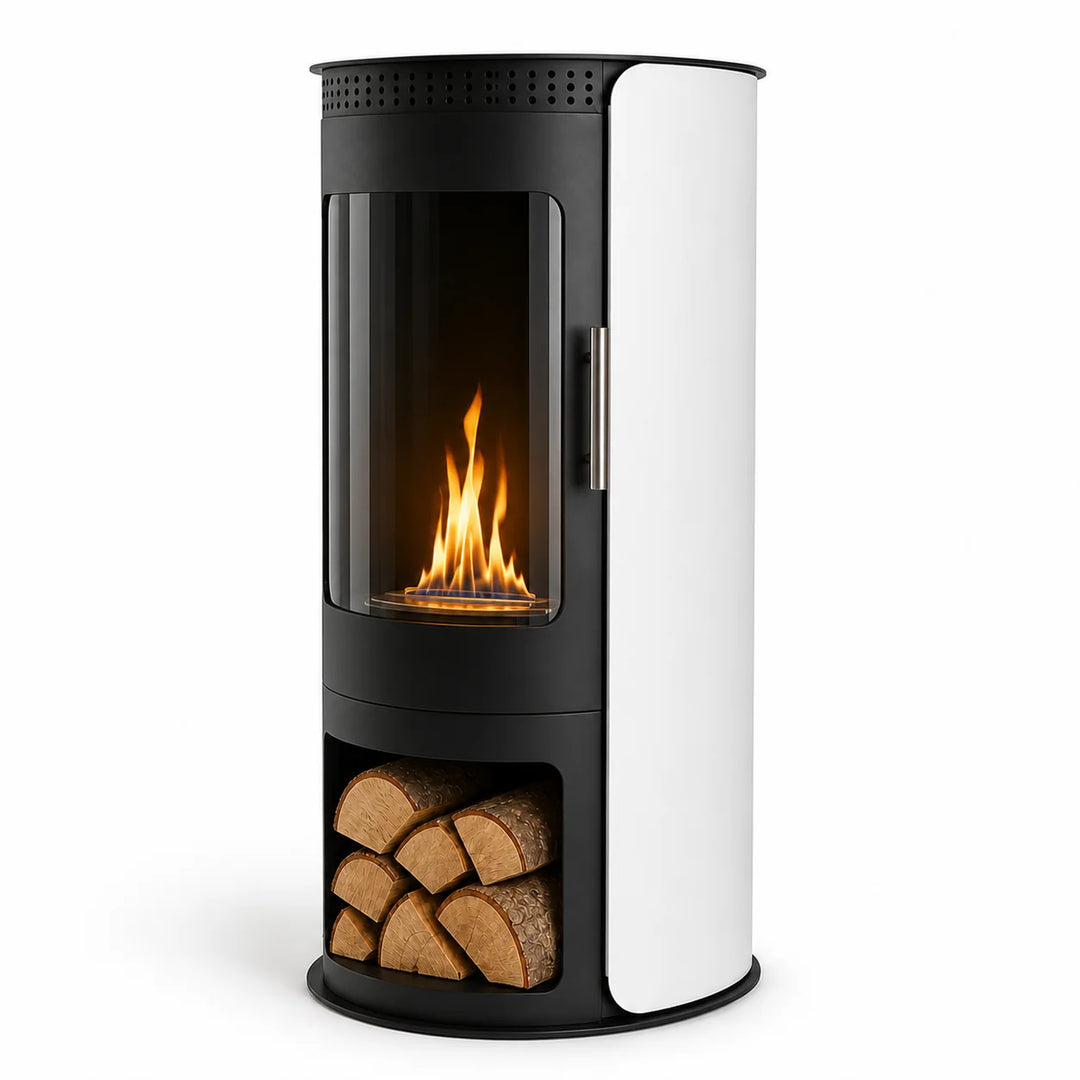 Bioethanol Standkamin VULCANO Freistehender Ethanolkamin Boden Schwarz Weiss - Seitenansicht