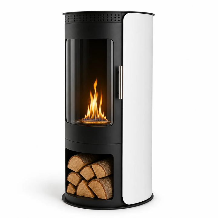 Bioethanol Standkamin VULCANO Freistehender Ethanolkamin Boden Schwarz Weiss - Seitenansicht