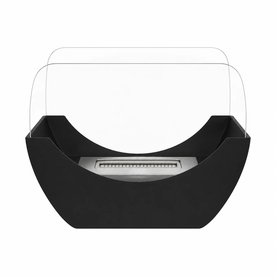 WIKAO Bioethanol Tischkamin CHLOE Tischfeuer in Schwarz mit Glas, frontal