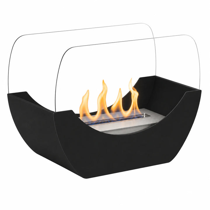 WIKAO Bioethanol Tischkamin CHLOE Tischfeuer in Schwarz mit Glas, seitlich