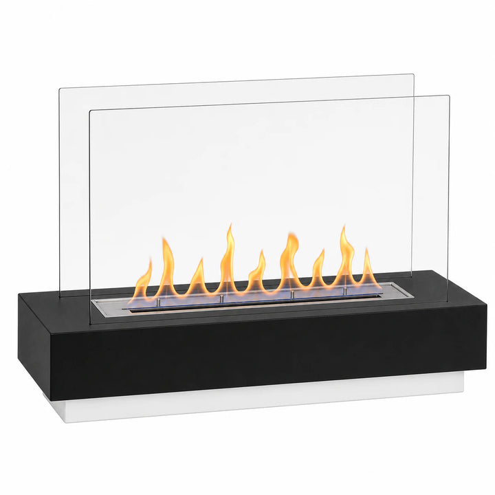 WIKAO Bioethanol Tischkamin CLARA Tischfeuer in Schwarz mit Glas, seitlich