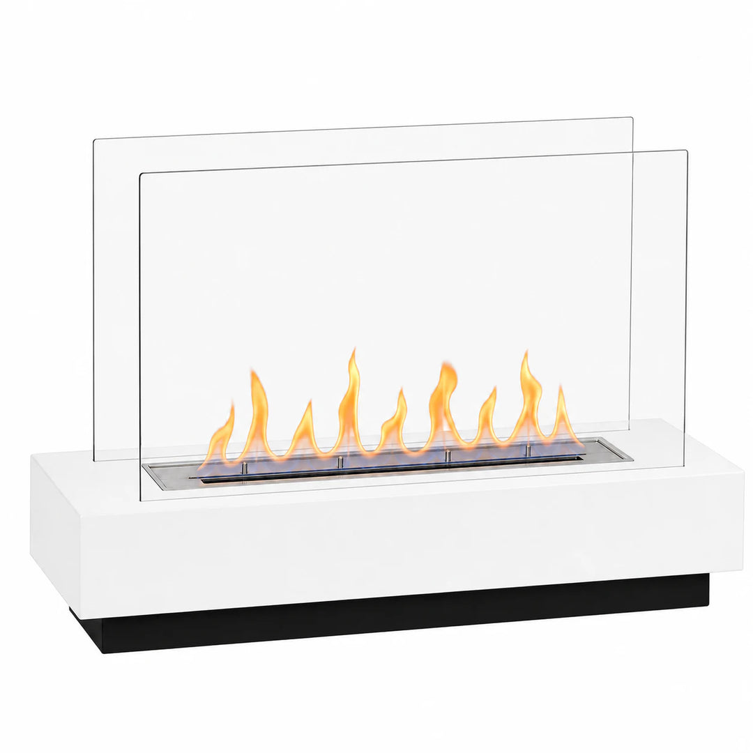 WIKAO Bioethanol Tischkamin CLARA Tischfeuer in Weiß mit Glas, seitlich