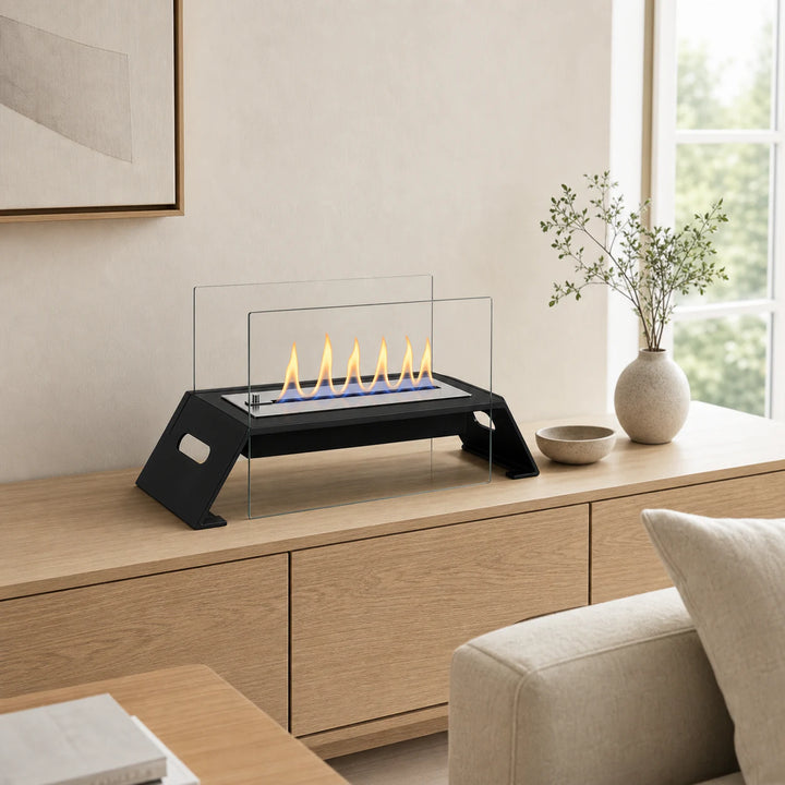 Bioethanol Tischkamin DIAGO, auf einem Sideboard