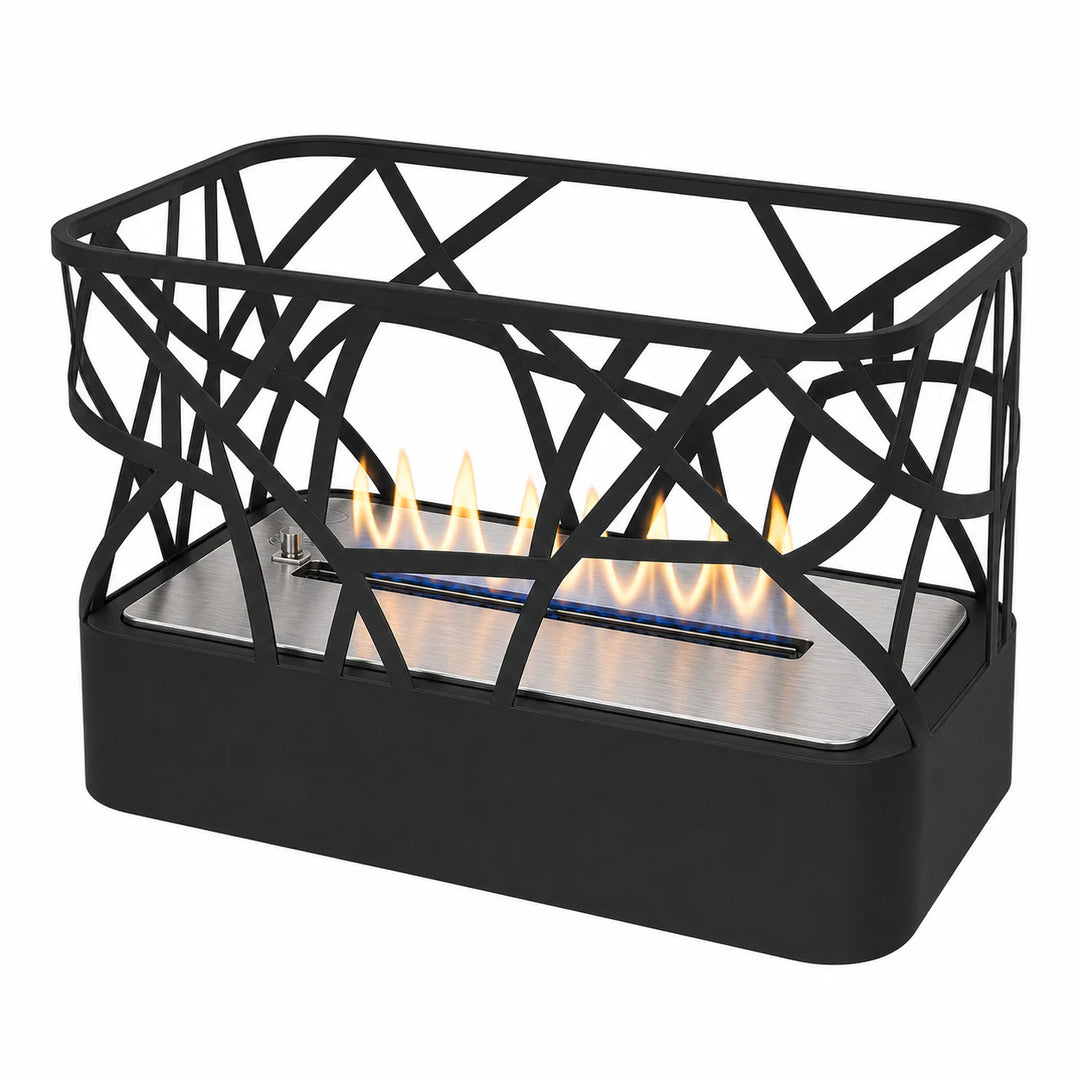 WIKAO Bioethanol Tischkamin ETNICA Tischfeuer in Schwarz im verspielten Design, Detail