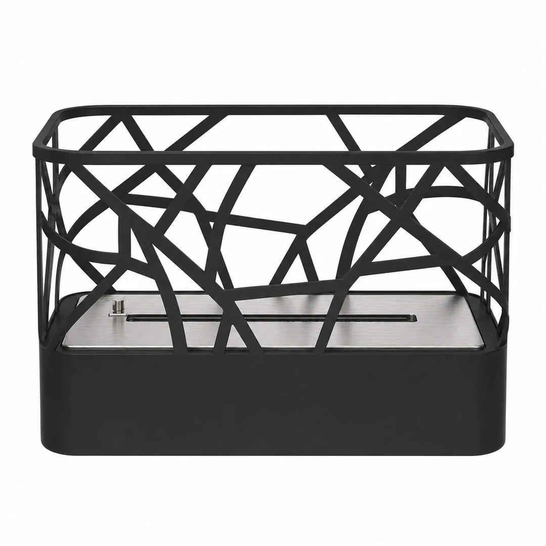 WIKAO Bioethanol Tischkamin ETNICA Tischfeuer in Schwarz im verspielten Design, frontal