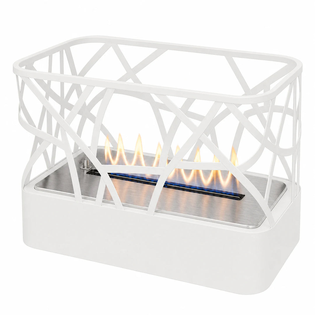 WIKAO Bioethanol Tischkamin ETNICA Tischfeuer in Weiß im verspielten Design, Detail