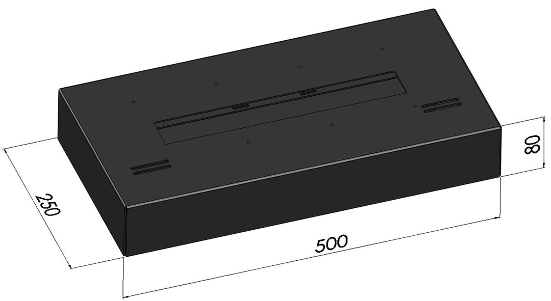 Bioethanol Tischkamin Kamineinsatz SIMPLEBOX 500 in Schwarz als technische Zeichnung mit Maßen