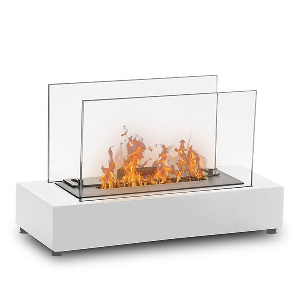 Bioethanol Tischkamin KOBE in Weiß mit Glas und Flammen