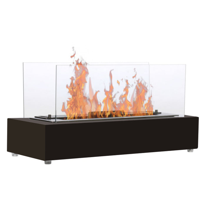 Bioethanol Tischkamin KOBE XL in Schwarz mit Glas und Flammen