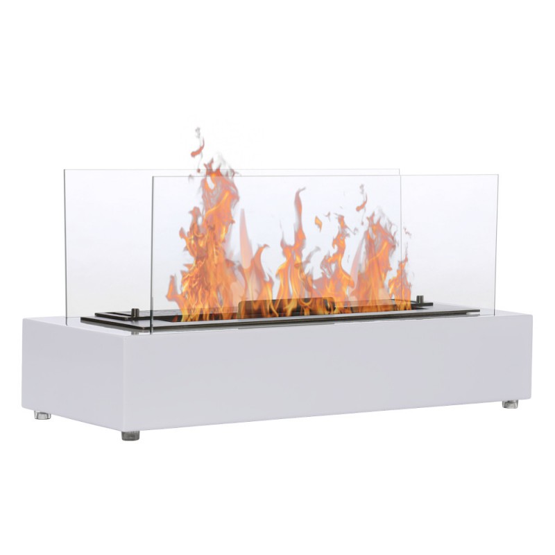 Bioethanol Tischkamin KOBE XL in Weiß mit Glas und Flammen
