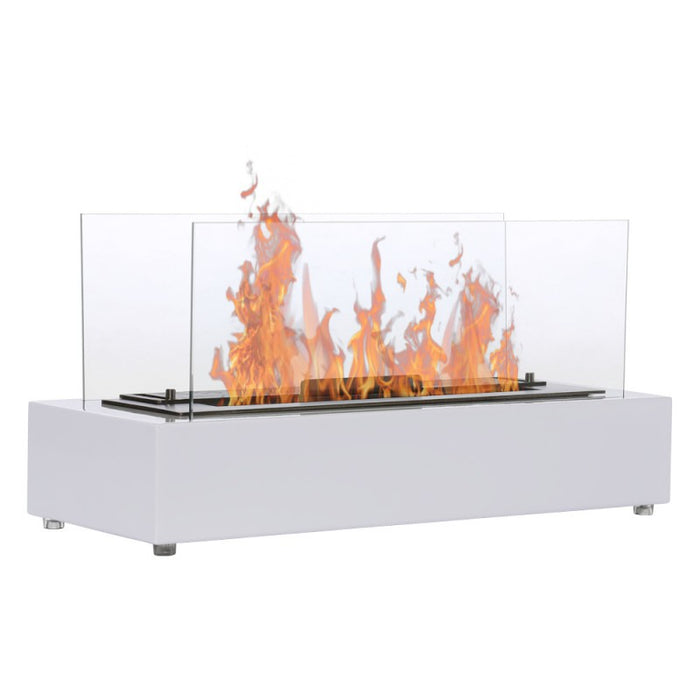 Bioethanol Tischkamin KOBE XL in Weiß mit Glas und Flammen