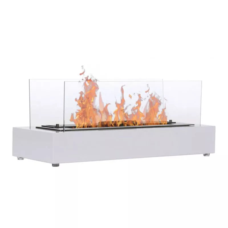 Bioethanol Tischkamin LECCE in Weiß mit Glas und Flammen