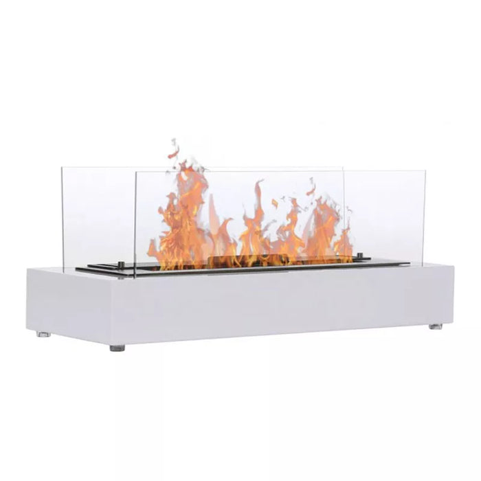 Bioethanol Tischkamin LECCE in Weiß mit Glas und Flammen
