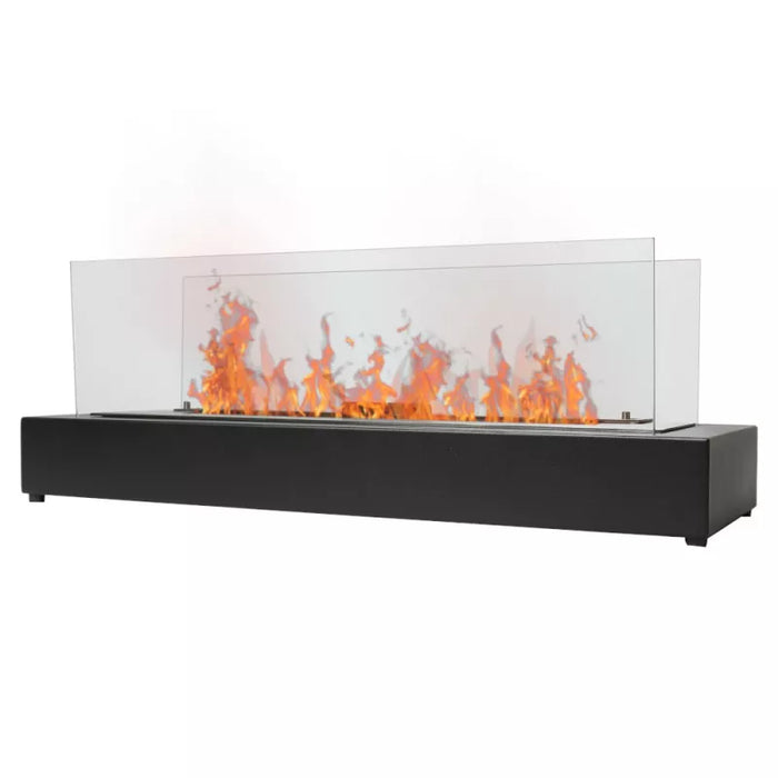 Bioethanol Tischkamin LECCE XL in Schwarz mit Glas und Flammen, in der Seitenansicht