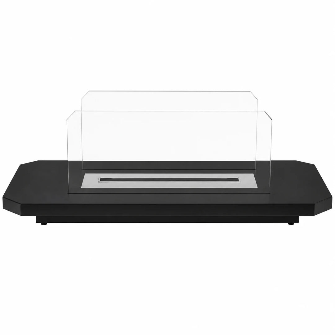 WIKAO Bioethanol Tischkamin LUCENA Tischfeuer in Schwarz mit Glas, frontal