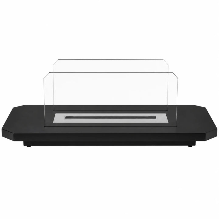 WIKAO Bioethanol Tischkamin LUCENA Tischfeuer in Schwarz mit Glas, frontal