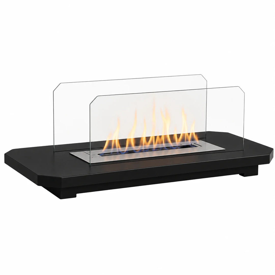 WIKAO Bioethanol Tischkamin LUCENA Tischfeuer in Schwarz mit Glas, seitlich