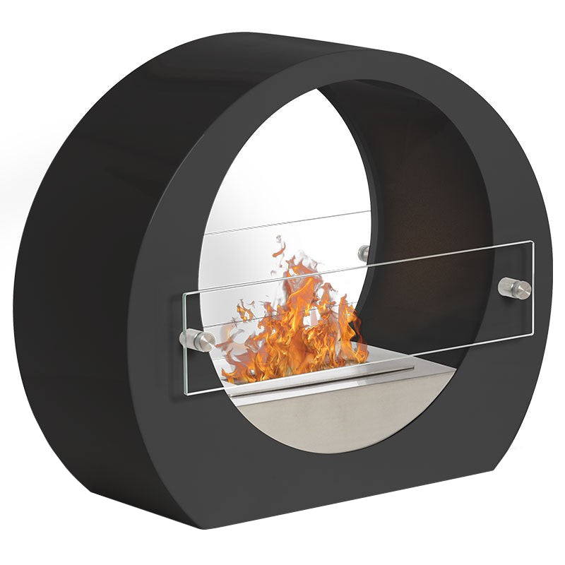 Bioethanol Tischkamin MANHATTAN in Schwarz aus Edelstahl mit Glas und Flammen