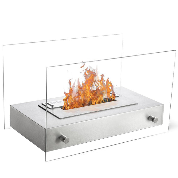 Bioethanol Tischkamin NOVITA aus Edelstahl mit Glas und Flammen