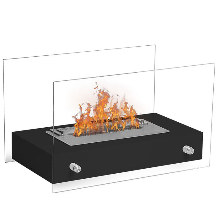 Bioethanol Tischkamin NOVITA in Schwarz mit Glas und Flammen