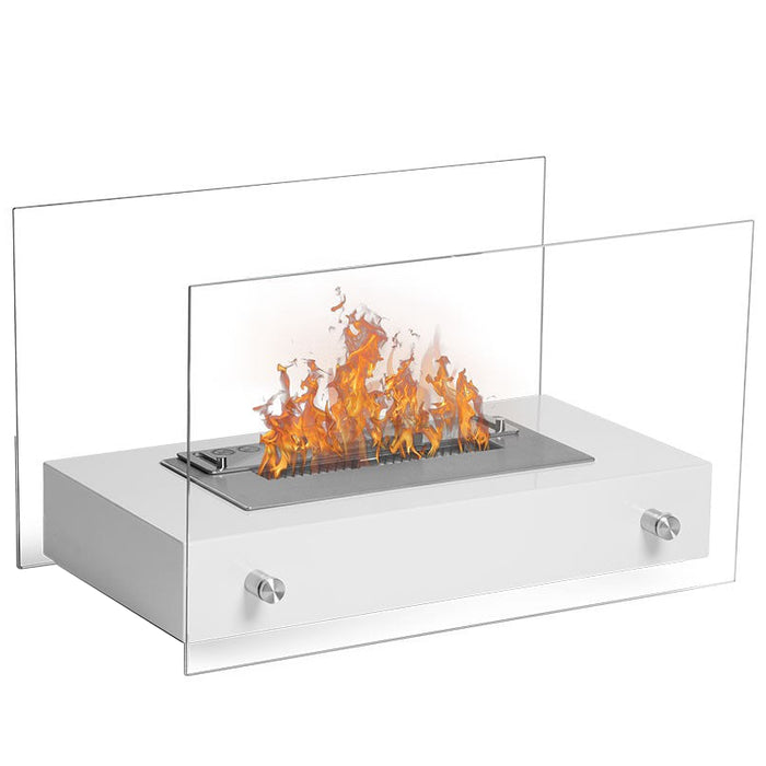 Bioethanol Tischkamin NOVITA in Weiß mit Glas und Flammen