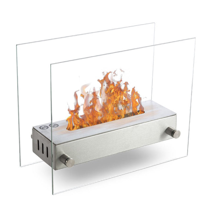 Bioethanol Tischkamin OXY aus Edelstahl mit Glas und Flammen