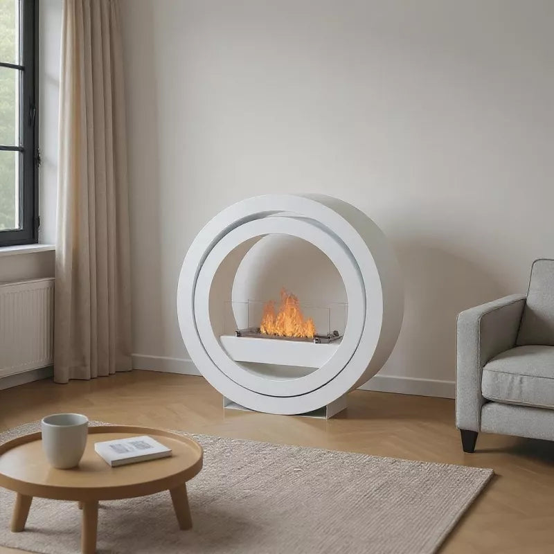 Bioethanol Standkamin INA Weiss Rund Bio Ethanol Standofen stehender Biokamin Rund Wohnzimmer Modern