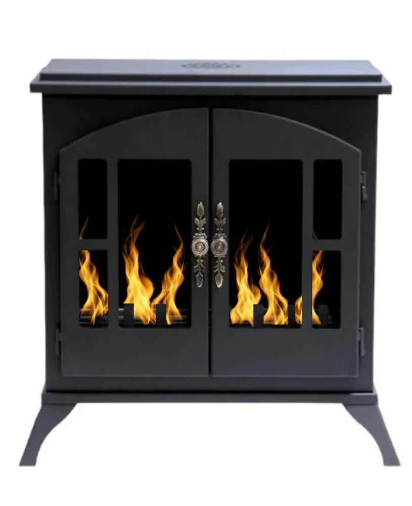 Bioethanol Tischkamin Standkamin PIANA in Schwarz im klassischen Design mit geschlossenen Türen