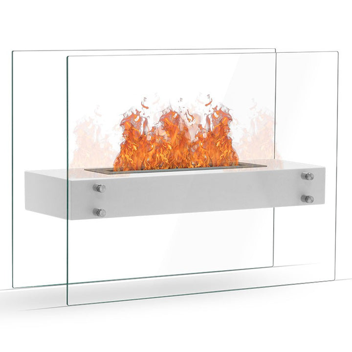Bioethanol Tischkamin Standkamin ZAPHIR in Weiß mit Glas