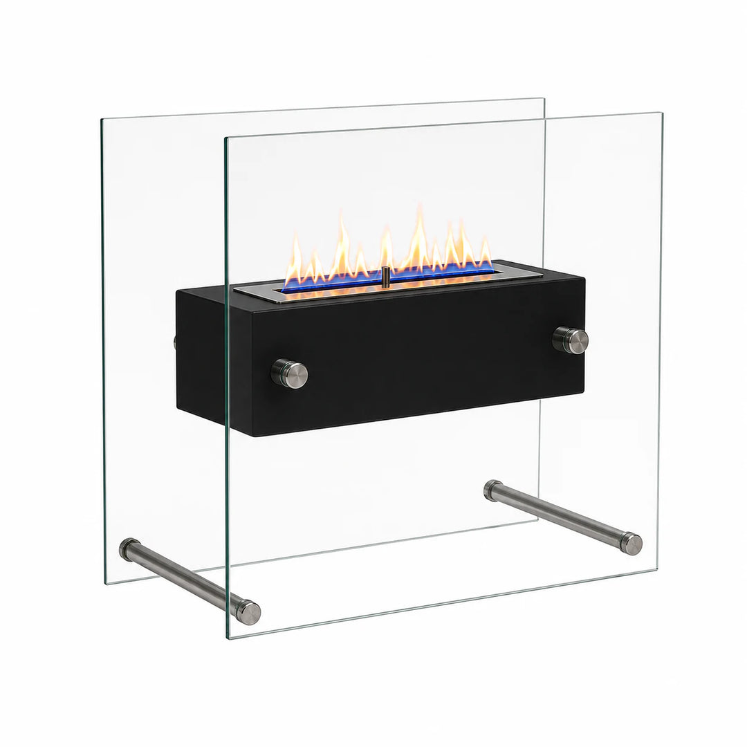 Bioethanol Tischkamin ZEN mit Flammen, in der Seitenansicht