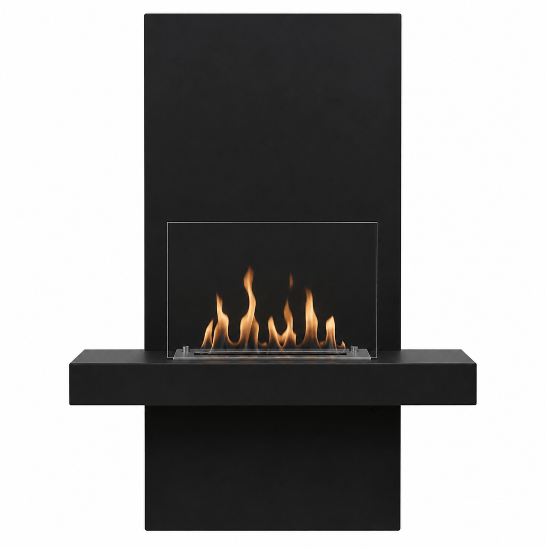 WIKAO Bioethanol Wandkamin ALIANO in Schwarz mit Glas, frontal