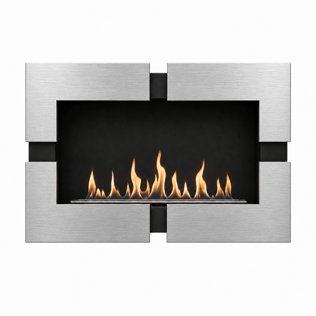 WIKAO Bioethanol Wandkamin BERGAMO RVS aus Edelstahl, frontal