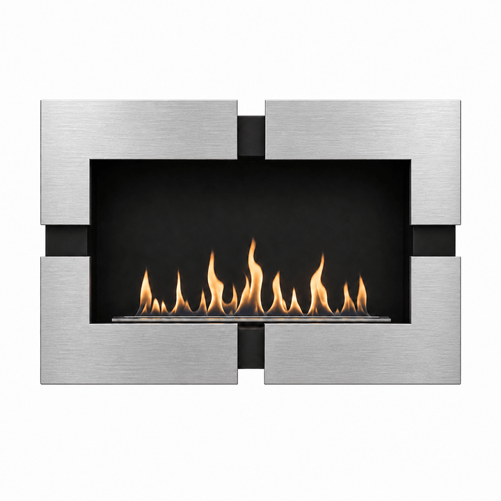 WIKAO Bioethanol Wandkamin BERGAMO RVS aus Edelstahl, frontal