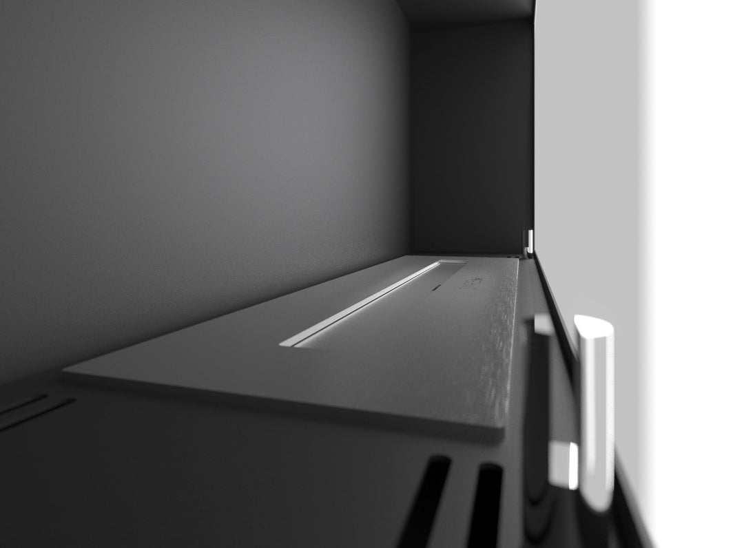 Bioethanol Wandkamin BLACK BOX 900 mit Glas InFire SimpleFire Innenraum Nahaufnahme Stahl