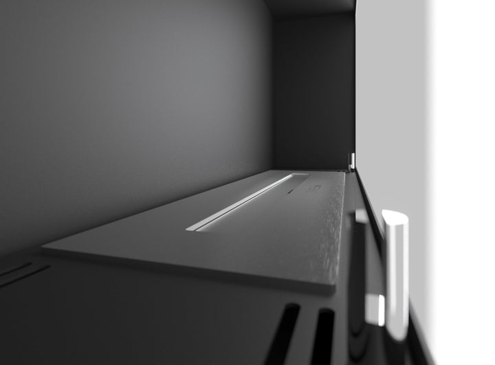 Bioethanol Wandkamin BLACK BOX 900 mit Glas InFire SimpleFire Innenraum Nahaufnahme Stahl