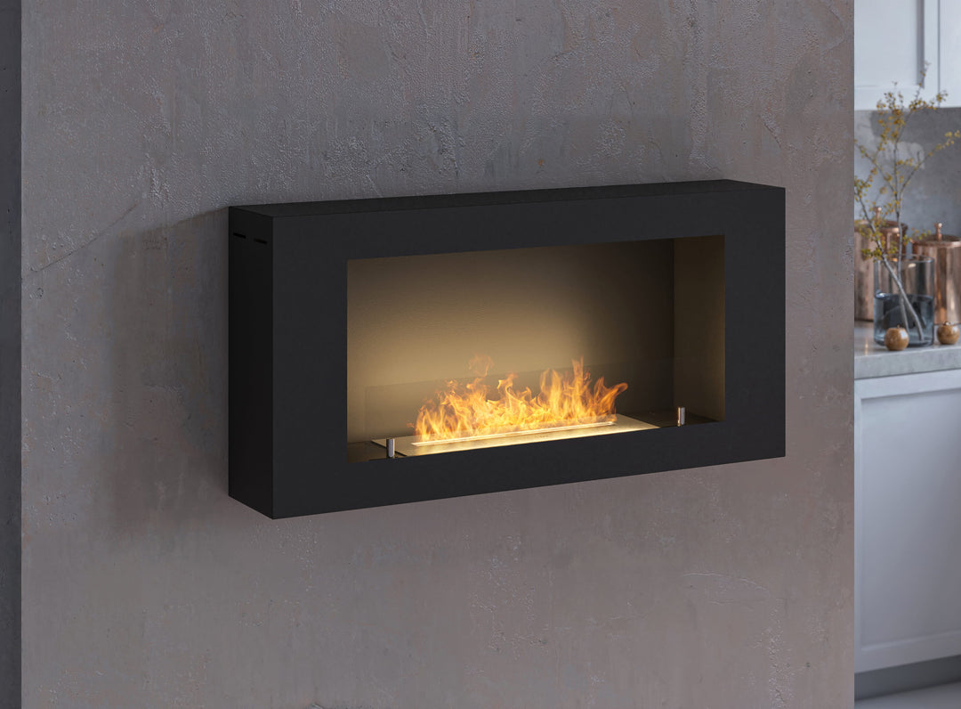Bioethanol Wandkamin BLACK BOX 900 mit Glas InFire SimpleFire Wohnbereich Modern Nahaufnahme
