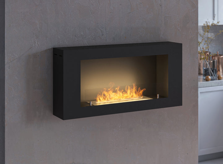 Bioethanol Wandkamin BLACK BOX 900 mit Glas InFire SimpleFire Wohnbereich Modern Nahaufnahme