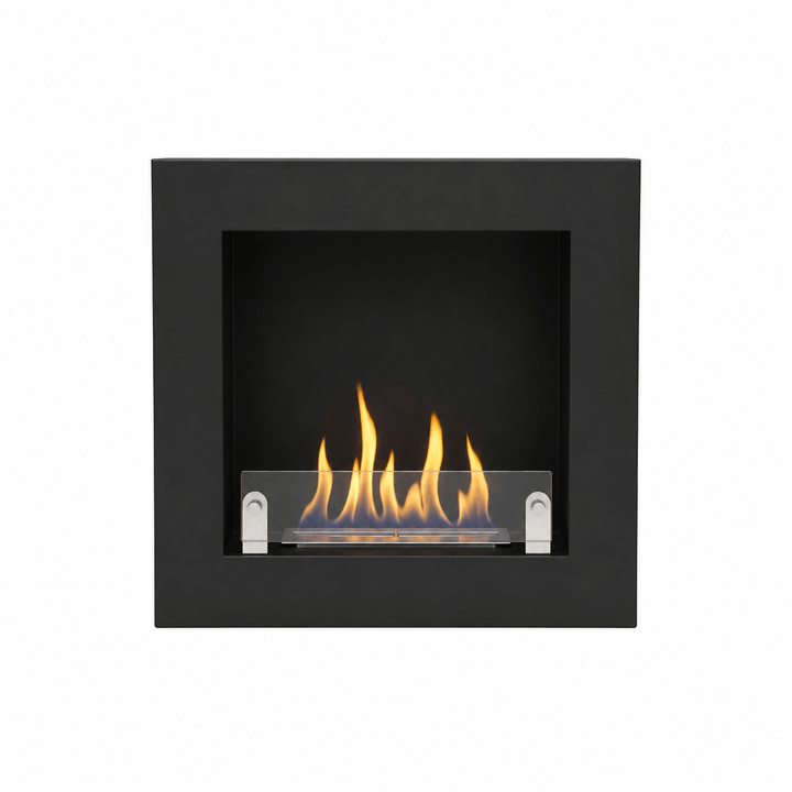 Bioethanol Wandkamin BRESCIA in Schwarz mit Glas WIKAO Wand Ethanolkamin 70cm Frontal