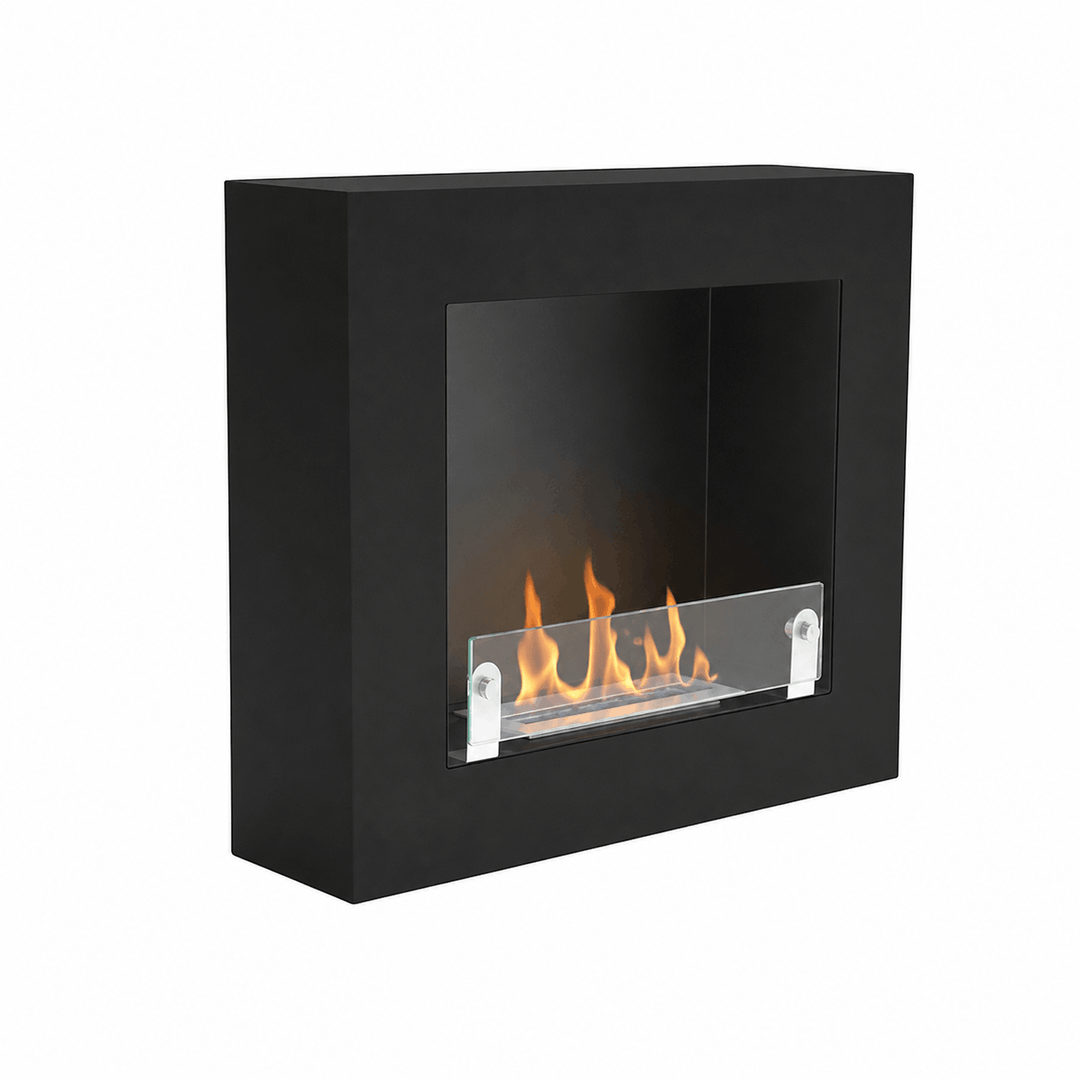 Bioethanol Wandkamin BRESCIA in Schwarz mit Glas WIKAO Wand Ethanolkamin 70cm seitlich