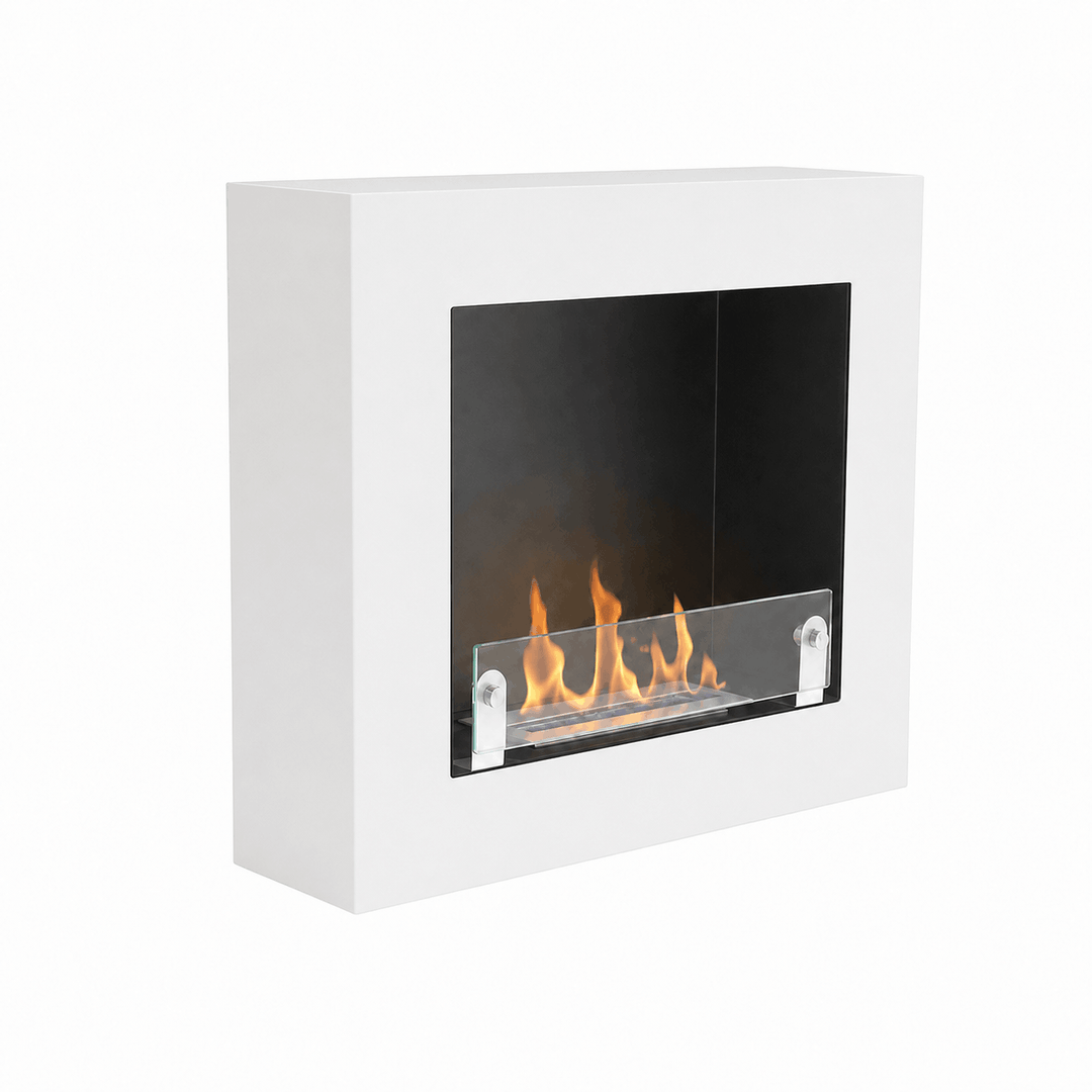 Bioethanol Wandkamin BRESCIA in Weiss mit Glas WIKAO Wand Ethanolkamin 70cm seitlich