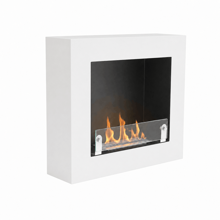 Bioethanol Wandkamin BRESCIA in Weiss mit Glas WIKAO Wand Ethanolkamin 70cm seitlich