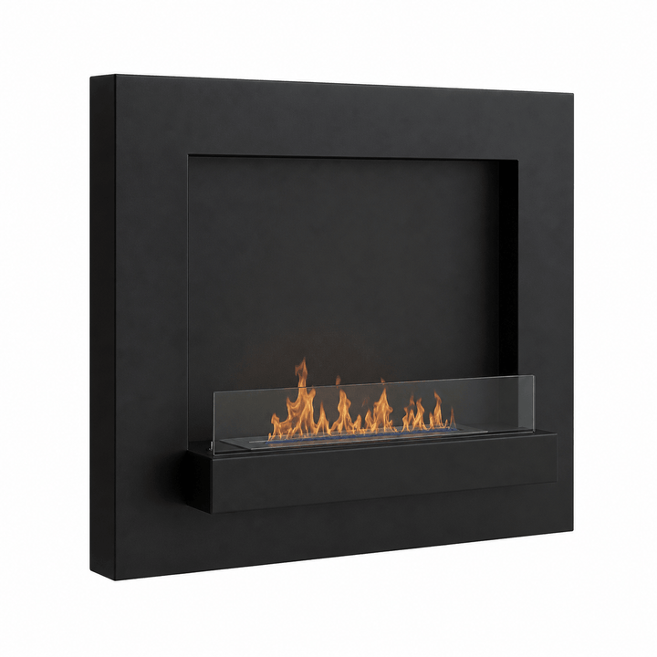 WIKAO Bioethanol Wandkamin DELIA in Schwarz mit Glas, seitlich