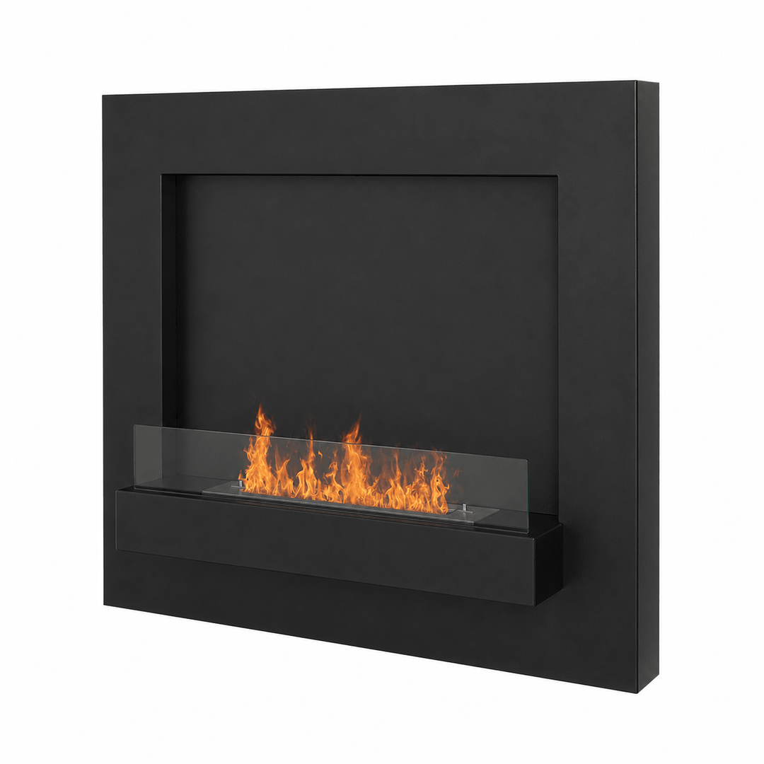 WIKAO Bioethanol Wandkamin DELIA in Schwarz mit Glas, seitlich