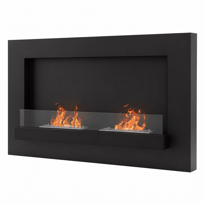 WIKAO Bioethanol Wandkamin DELIA XL in Schwarz mit Glas und zwei Brennern, seitlich